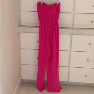 Neon pink strapless jumpsuit